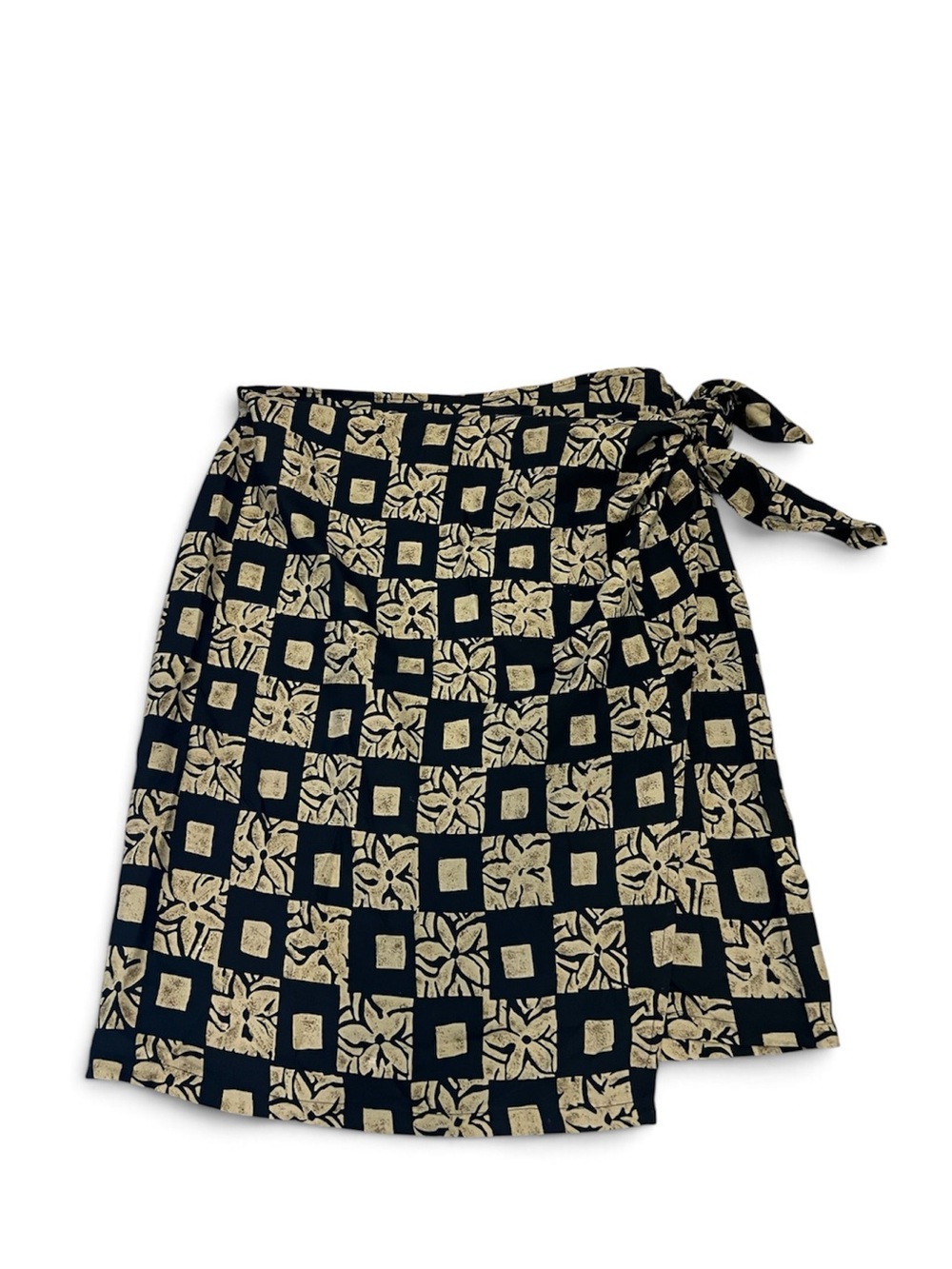 ◼️THE LIMITED: Women’s M, black & tan pattern midi wrap skirt w/tie, preowned◼️